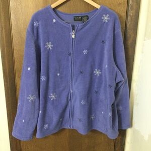 Croft & Barrow 3X Blue Full Zip Cardigan with Snowflake Design